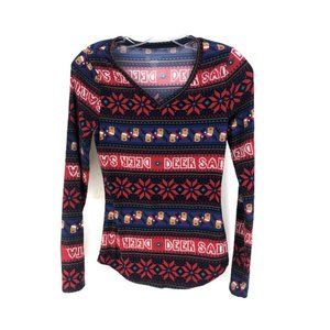 Christmas Top Deer Santa Reindeer Fitted V-Neck